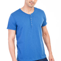 Blue Regular Fit Button-Down Cotton T-Shirt
