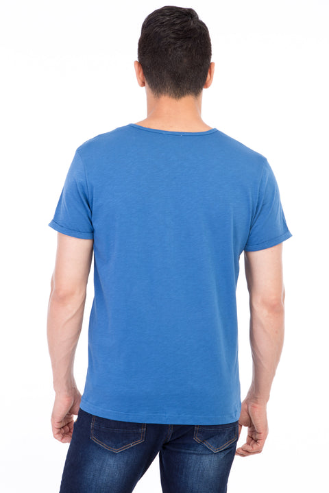 Blue Regular Fit Button-Down Cotton T-Shirt