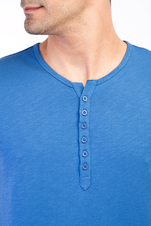 Blue Regular Fit Button-Down Cotton T-Shirt