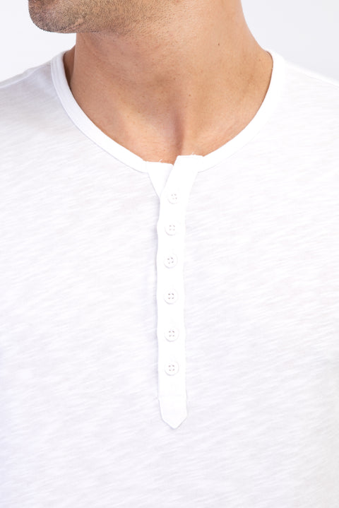 White Crew Neck Buttoned Regular Fit Cotton T-Shirt