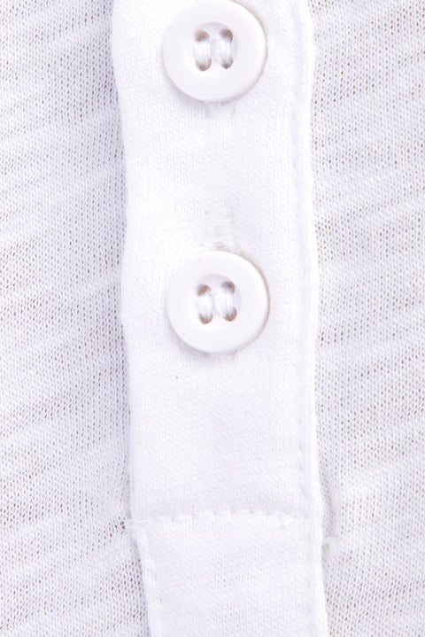 White Crew Neck Buttoned Regular Fit Cotton T-Shirt