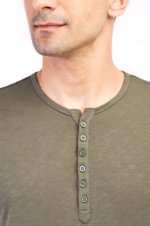 Khaki Regular Fit Button-Down Collar Cotton T-Shirt