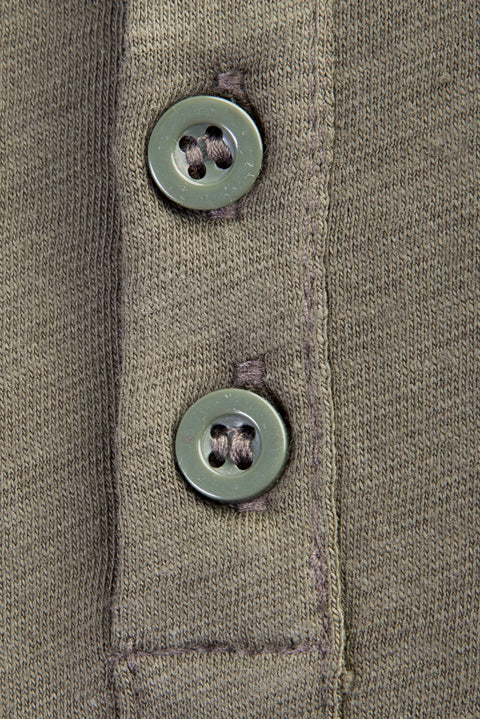 Khaki Regular Fit Button-Down Collar Cotton T-Shirt