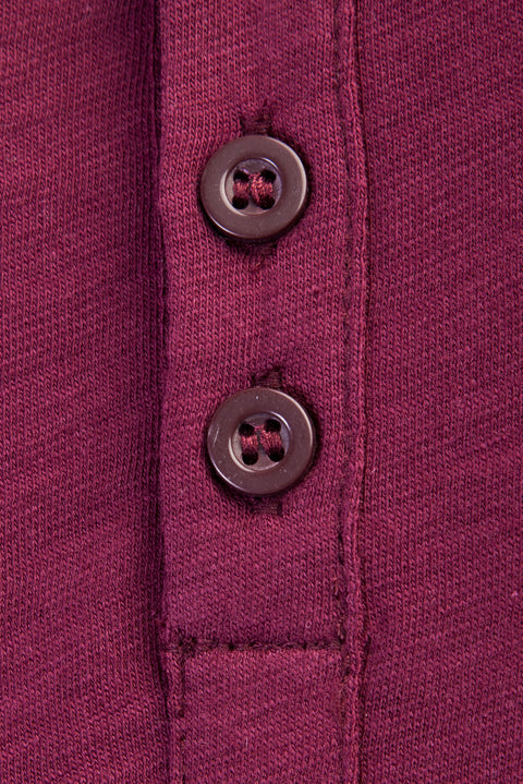 Burgundy Crew Neck Buttoned Regular Fit Cotton T-Shirt