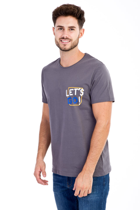 Anthracite Crew Neck Slim Fit Printed Cotton T-shirt