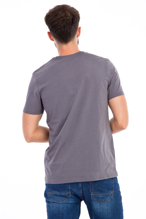 Anthracite Crew Neck Slim Fit Printed Cotton T-shirt
