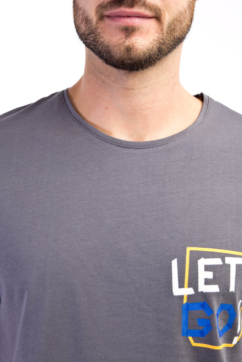 Anthracite Crew Neck Slim Fit Printed Cotton T-shirt