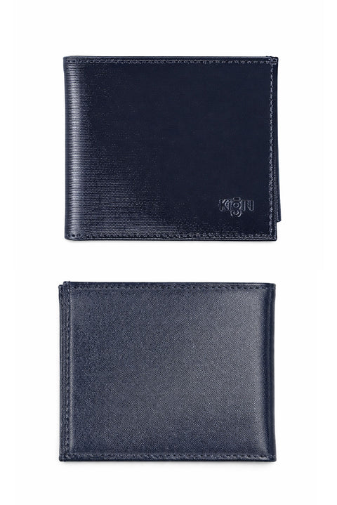 Orta Lacivert Desenli 3'lü Kemer & Cüzdan & Kartlık Hediye Kutulu Set
