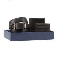 Dark Brown Plain 3-Piece Belt, Wallet & Card Holder Set in Gift Box
