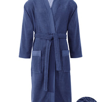 Navy Blue Kimono Collar Navy Blue Jacquard Cotton Bathrobe