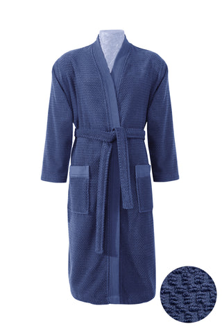  Lacivert Kimono Yaka Lacivert Jakarlı Pamuk Bornoz
