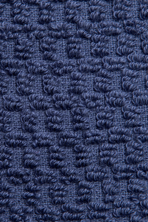 Navy Blue Kimono Collar Navy Blue Jacquard Cotton Bathrobe