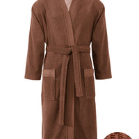 Yellow Kimono Collar Cinnamon Jacquard Cotton Bathrobe