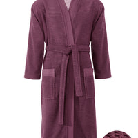 Mor Kimono Yaka Mürdüm Jakarlı Pamuk Bornoz