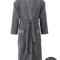 Anthracite Kimono Collar Anthracite Jacquard Cotton Bathrobe