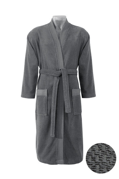 Anthracite Kimono Collar Anthracite Jacquard Cotton Bathrobe