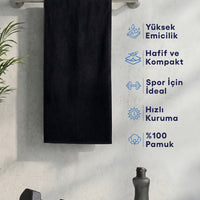 Siyah Pamuk Spor Havlusu (30x100)