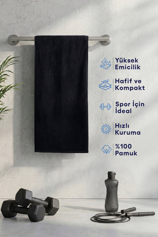  Siyah Pamuk Spor Havlusu (30x100)