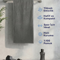 Anthracite Cotton Sports Towel (30x100 cm)