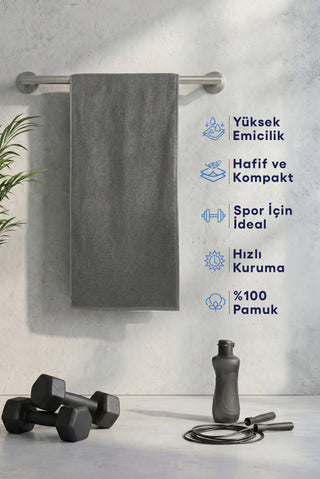  Antrasit Pamuk Spor Havlusu (30x100)