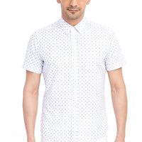 Beyaz Kısa Kol Baskılı Slim Fit Dar Kesim Gömlek