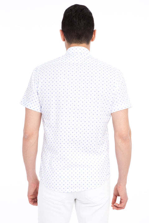 Beyaz Kısa Kol Baskılı Slim Fit Dar Kesim Gömlek