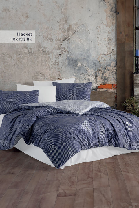 Medium Navy Single Ranforce Hacket Cotton Duvet Cover Set