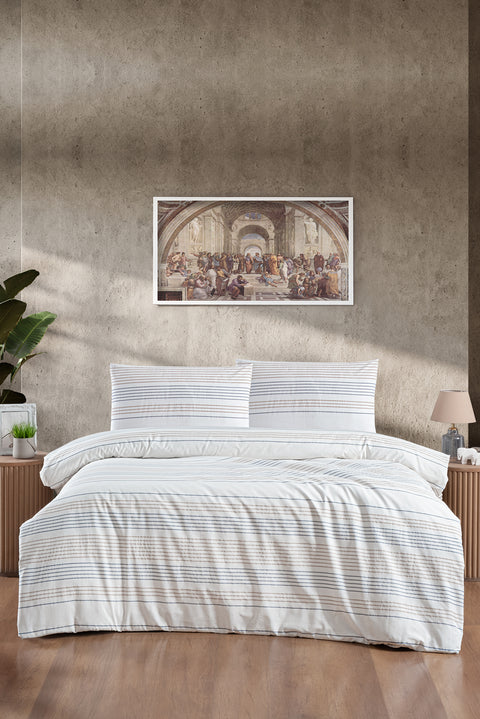 Off-white Double Eva Striped Cotton Duvet Cover Set
