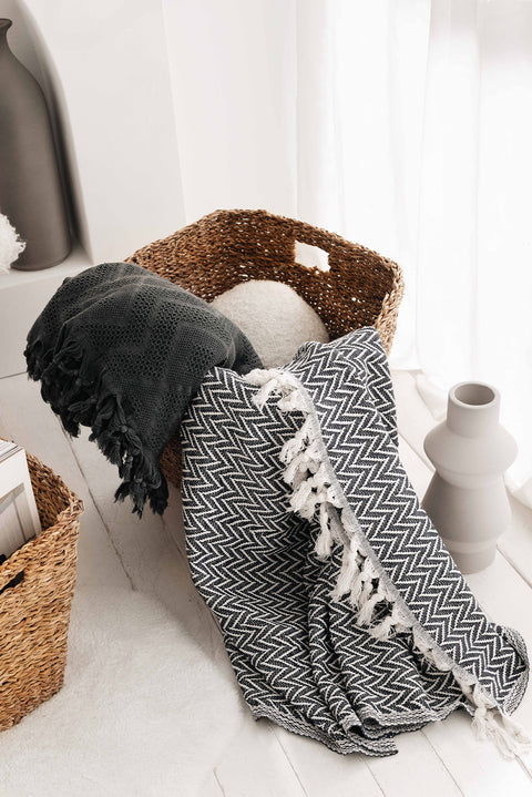 Medium Anthracite Stone Washed Waffle Cotton Bedspread / Multipurpose Summer Cover / Seasonal Quilt