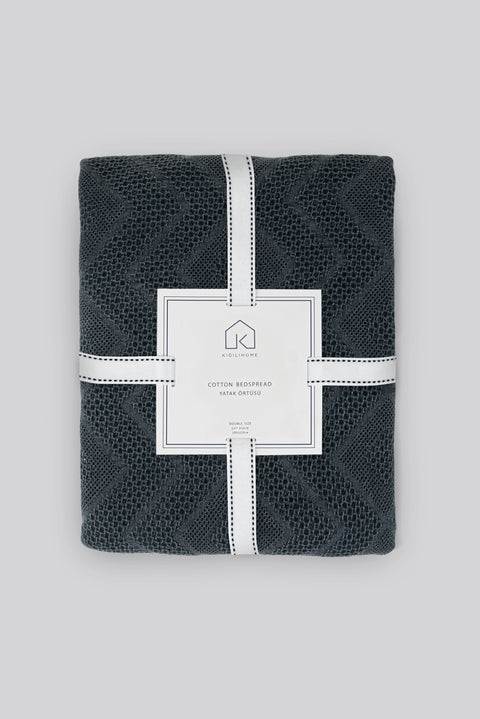 Medium Anthracite Stone Washed Waffle Cotton Bedspread / Multipurpose Summer Cover / Seasonal Quilt