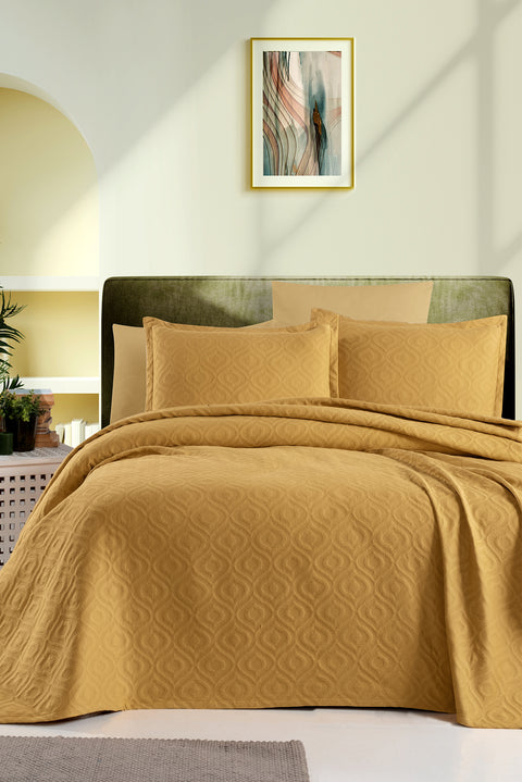 Saffron Double Cotton Bedspread Set - 2 Pillowcases Included (200*225 cm)