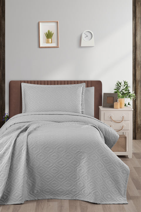 Light Grey Single Cotton Bedspread Set - Includes 1 Pillowcase (160*220 cm)