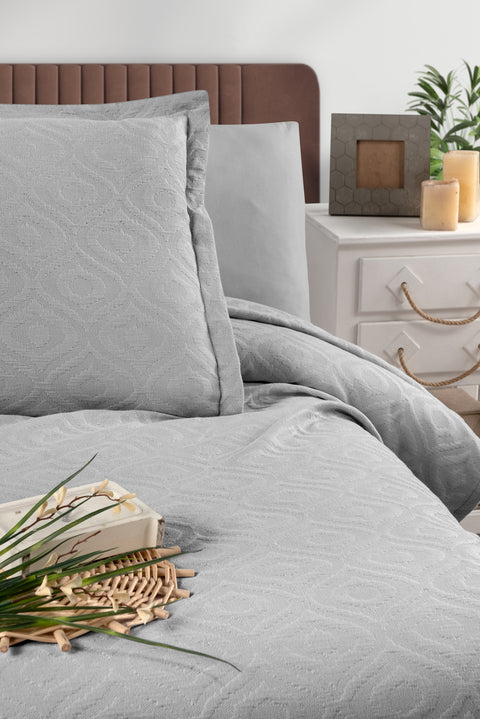 Light Grey Single Cotton Bedspread Set - Includes 1 Pillowcase (160*220 cm)