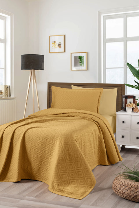 Saffron Single Cotton Bedspread Set - Includes 1 Pillowcase (160*220 cm)