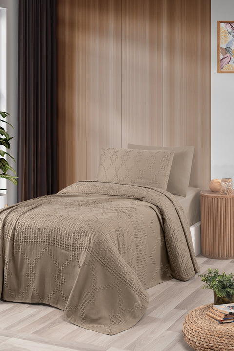 Light Brown Single Cotton Bedspread Set / Seasonal Quilt Set - Includes 1 Pillowcase (160*220 cm)