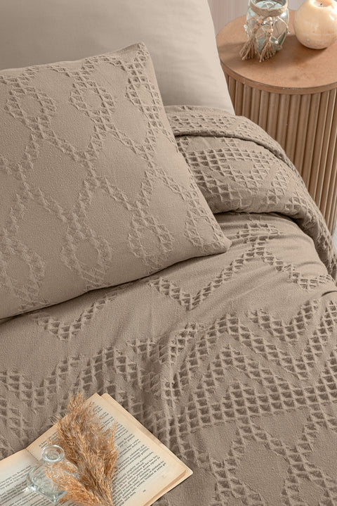 Light Brown Single Cotton Bedspread Set / Seasonal Quilt Set - Includes 1 Pillowcase (160*220 cm)