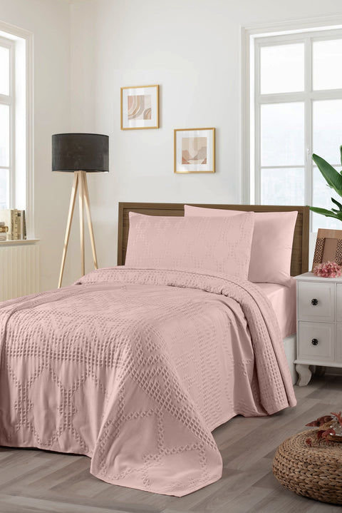 Powder Pink Single Cotton Bedspread Set / Seasonal Quilt Set - Includes 1 Pillowcase (160*220 cm)
