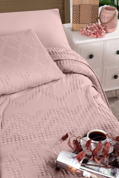 Powder Pink Single Cotton Bedspread Set / Seasonal Quilt Set - Includes 1 Pillowcase (160*220 cm)