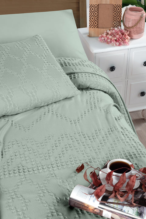 Mint Green Single Cotton Bedspread Set / Seasonal Quilt Set - Includes 1 Pillowcase (160*220 cm)