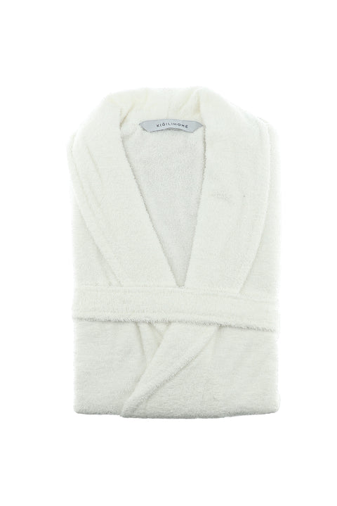 White Shawl Collar Cotton Bathrobe