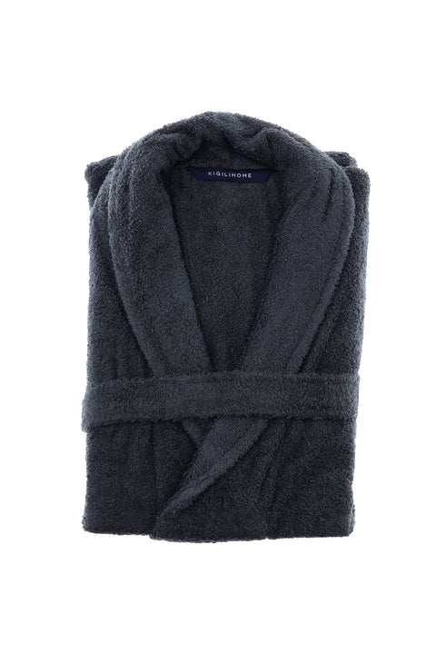 Dark Anthracite Shawl Collar Cotton Bathrobe