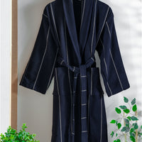Dark Navy Saviha Border Jacquard Bathrobe