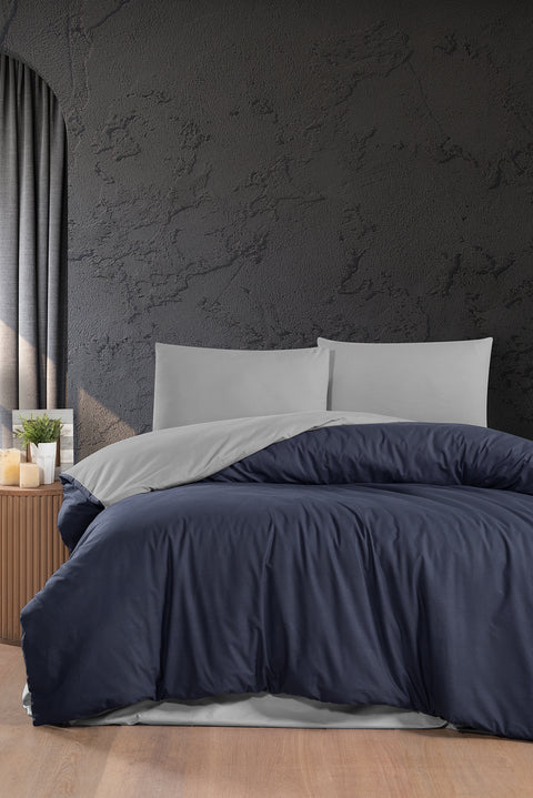 Navy Blue Single Double-Sided Cotton Duvet Cover Set
