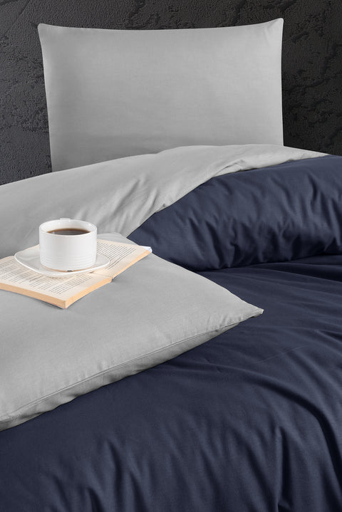 Navy Blue Single Double-Sided Cotton Duvet Cover Set