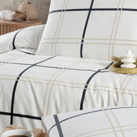 Asteria Double Plaid Cotton Duvet Cover Set (Ecru)
