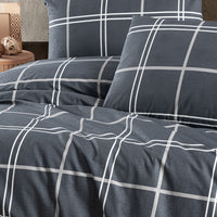 Medium Anthracite Double Asteria Plaid Cotton Duvet Cover Set