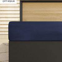 Medium Navy Blue Double Fitted Cotton Sheet