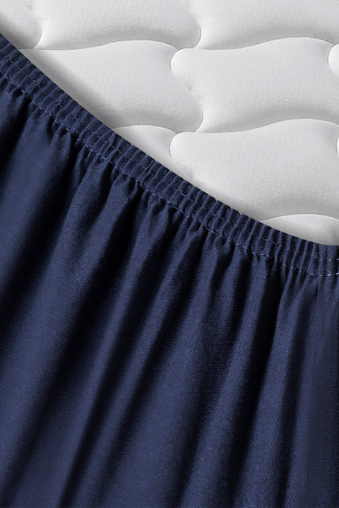 Medium Navy Blue Double Fitted Cotton Sheet