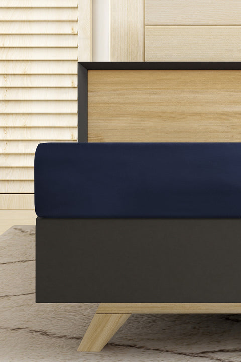 Navy Blue Double Fitted Cotton Sheet