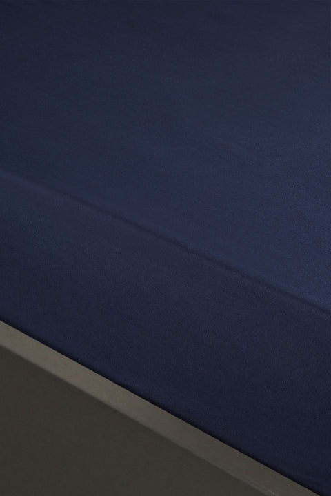 Navy Blue Double Fitted Cotton Sheet